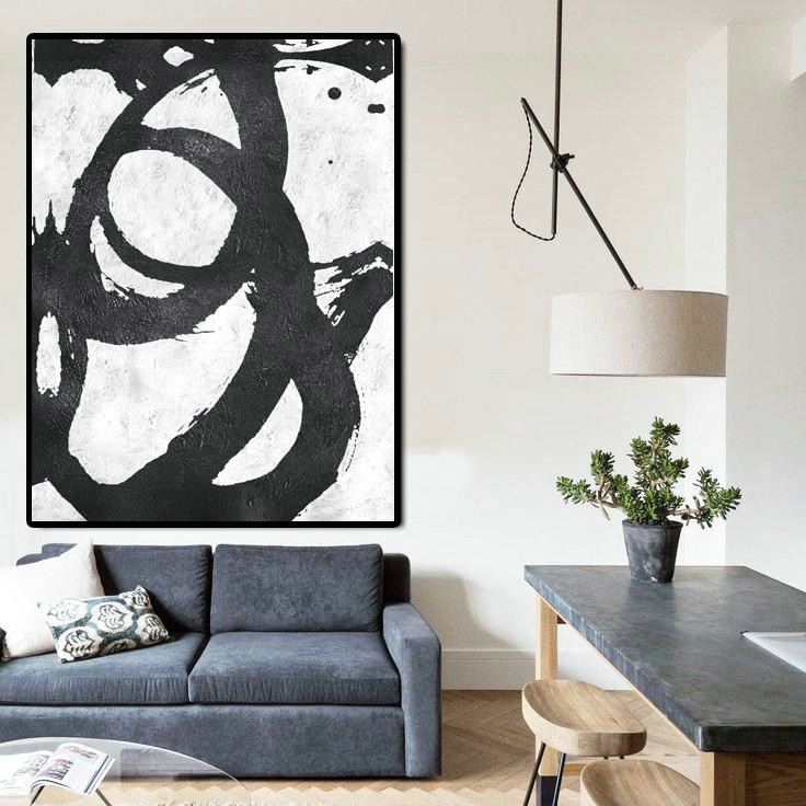 Handmade Extra Large Contemporary Painting,Black And White Minimal Painting On Canvas - Modern Art Abstract Painting